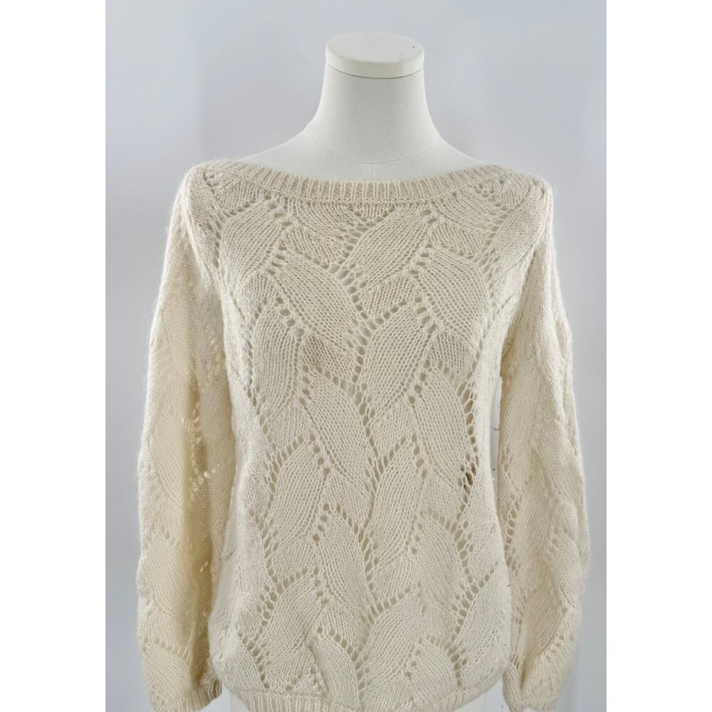 Sezane Avril Wool Mohair Cream Sweater Pointelle Ivory Boatneck Knit Small